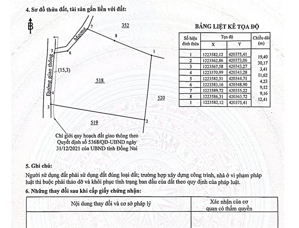 Bán đất chính chủ vĩnh cửu 623m2, ngay khu dân cư.