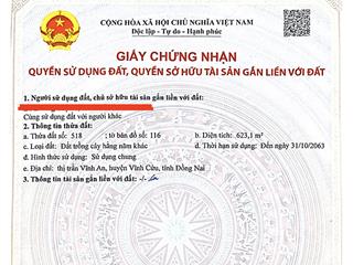 Bán đất chính chủ vĩnh cửu 623m2, ngay khu dân cư.