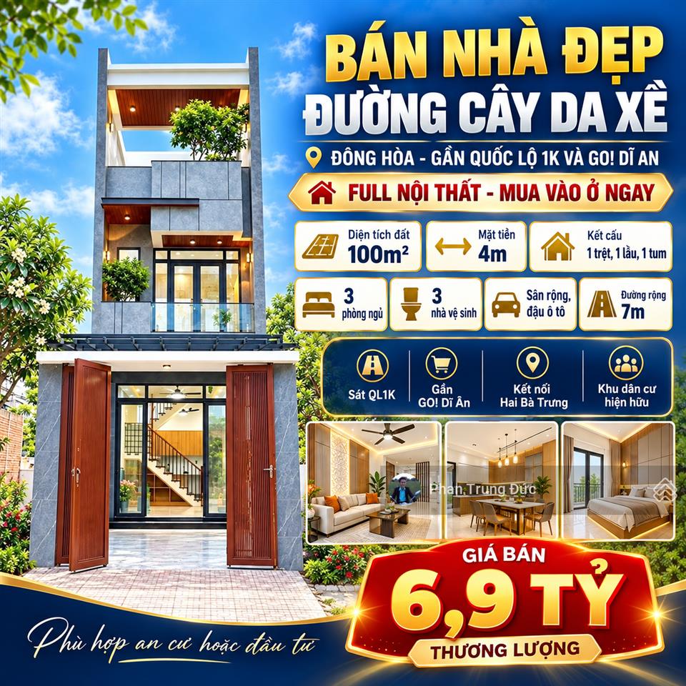 Nhà hoàn công  3pn  3wc  100m2 mt cây da xề