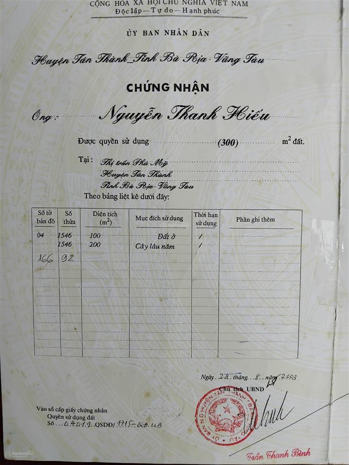 Bán đất tại phường phú mỹ, bà rịa vũng tàu, giá tốt 3,2 tỷ, diện tích 300m2