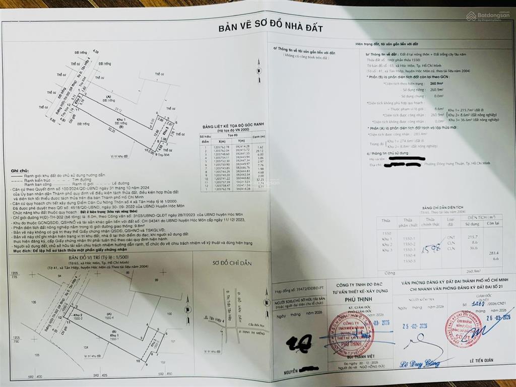 Cần bán 02 lô đất đẹp full thổ cư nở hậu hinh l, 283m và 260m, 1 sẹc tân hiệp 4, sát thị trấn hm