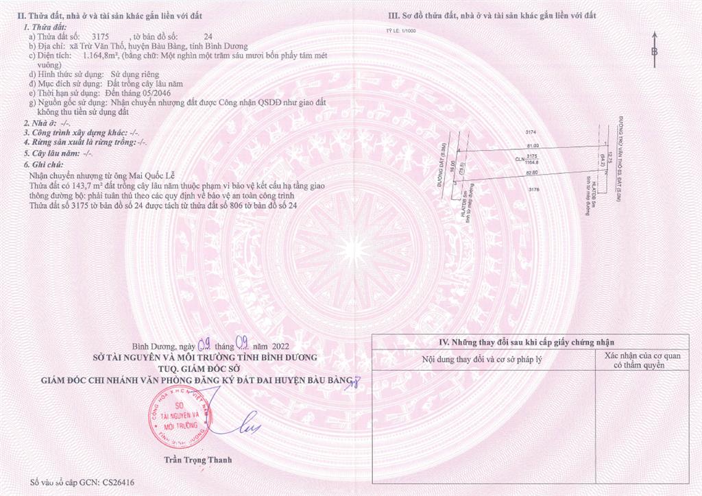 Chính chủ bán lô đất trừ văn thố, bàu bàng, bình dương  đón đầu sóng đầu tư