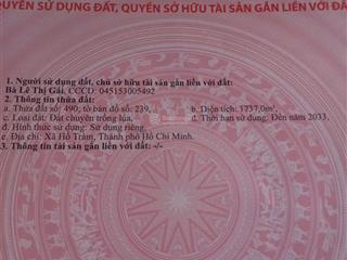 Cần bán đất diện tích lớn giá chỉ 1,35 tỷ tại hồ tràm, hồ chí minh