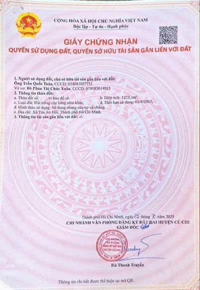 Bán đất vườn 1223m2, ngay bệnh viện củ chi, ngang khủng hơn 21m x 57m, shr, giá chỉ 1.3 tỷ