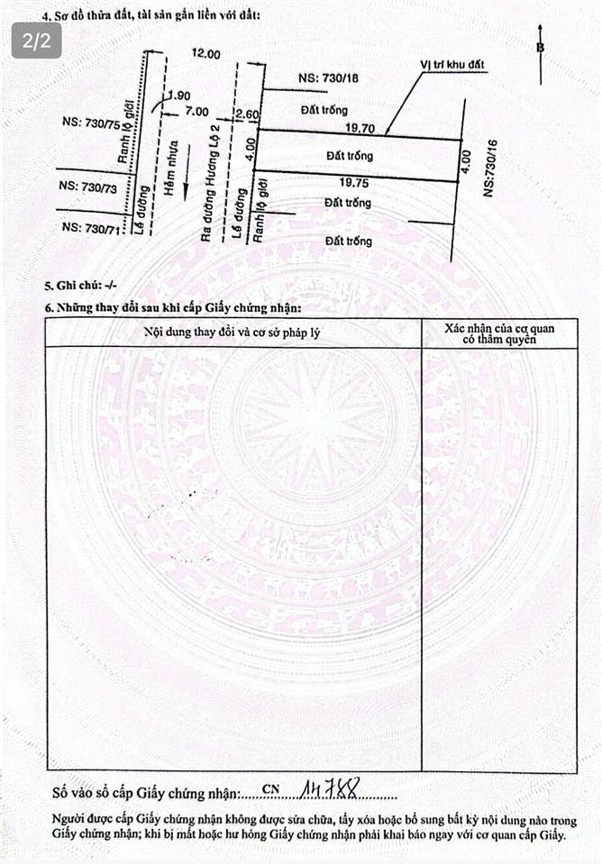 Bán đất mặt tiền hẻm 730 hương lộ 2 thông 413 lê văn quới. 4m*20m, giá 8 tỷ 600
