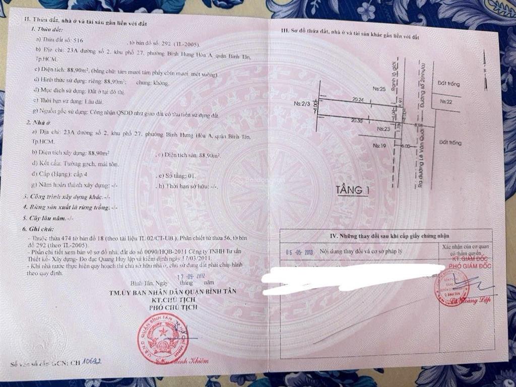 Bán đất tặng dãy trọ đường lê văn quới, 4m*23m. giá 7tỷ100 tl