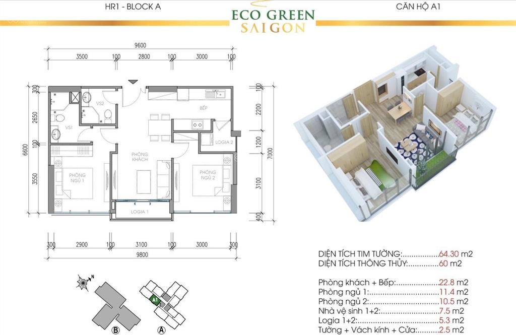 Gấp căn 2pn 65m2 chỉ 6tỷ050 tại eco green sai gon, sổ hồng sẵn, công chứng ngay