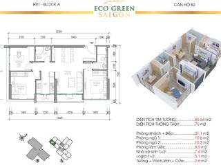 Bán căn hộ eco green sài gòn, 7,2 tỷ vnd, 80m2, 3pn, 2wc, hướng tây bắc