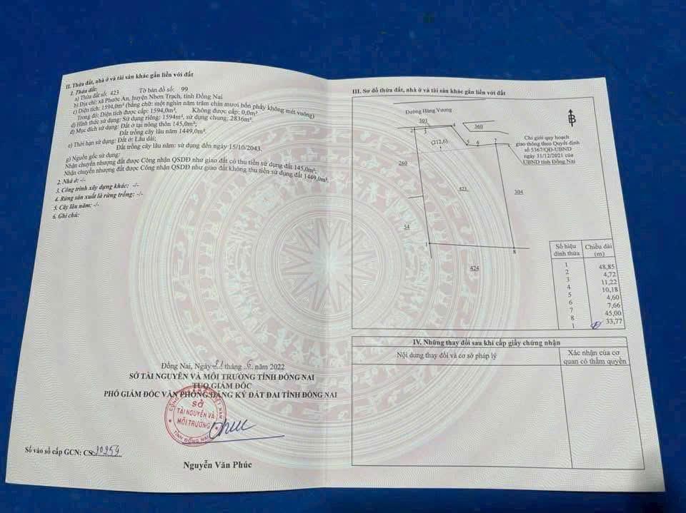 Bán đất MT Hùng Vương 1594m2 giá 14,9 tỷ