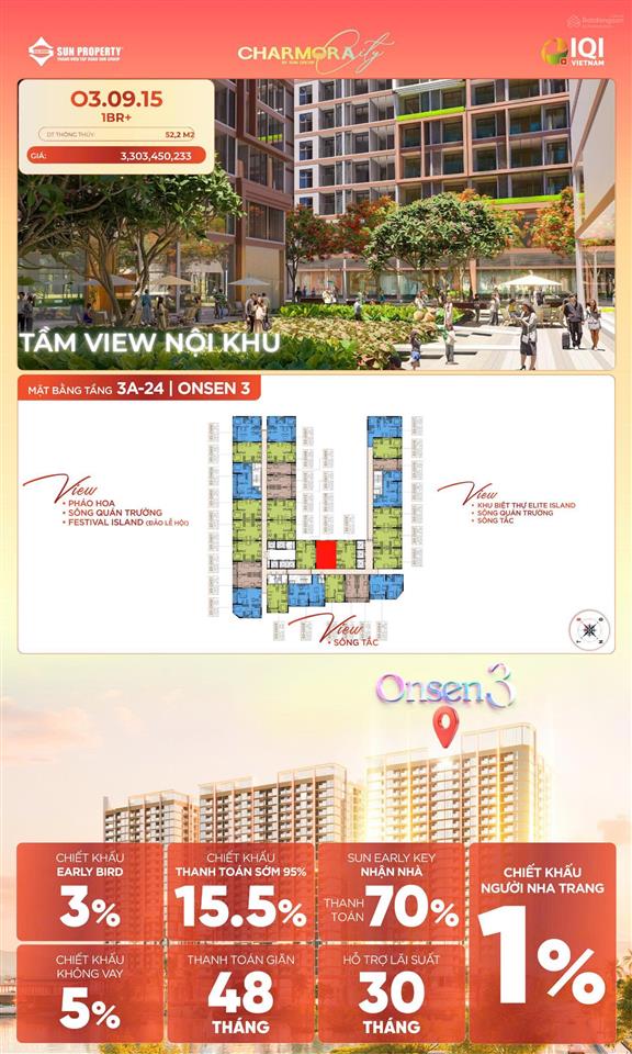 Bán ngay căn hộ 1 phòng ngủ+ của tòa onsen 3 sungroup nha trang