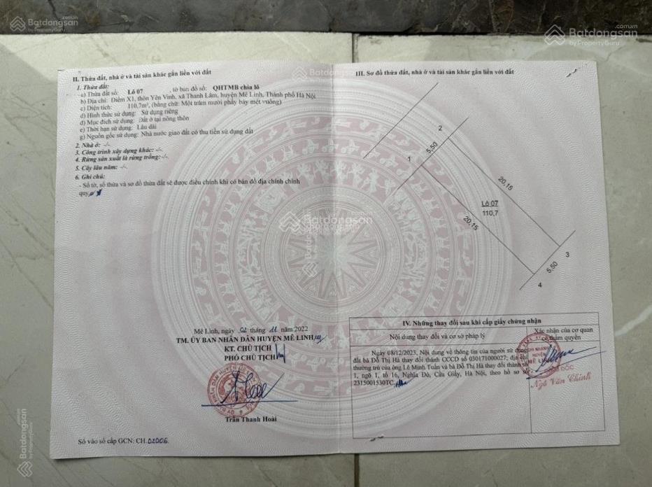 Chính chủ nhờ bán đất đấu giá x1 yên vinh  quang minh  hà nội
