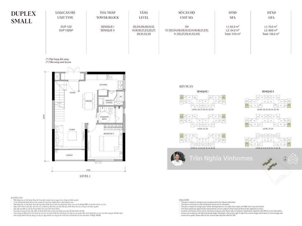 Căn duplex biệt thự trên không diện tích 117,5m2 ban công đông nam giá tốt nhất the senique hà nội