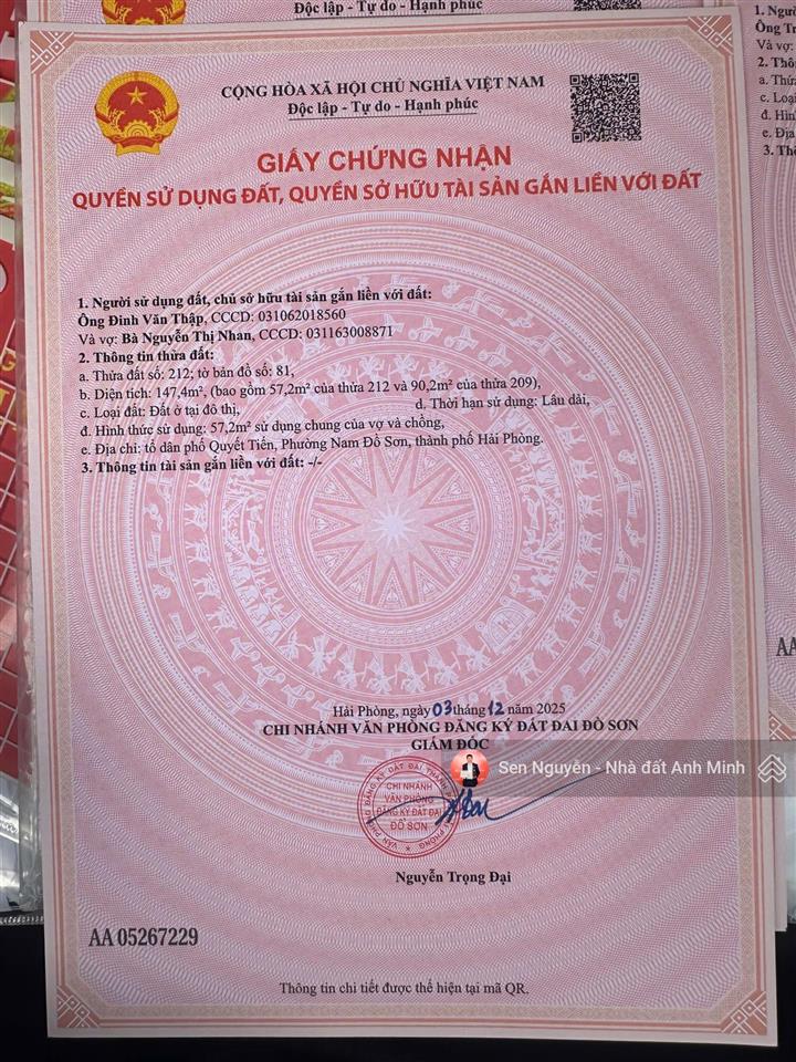 Bán lô đất giá f0 tại tdp quyết tiến  nam đồ sơn  hải phòng