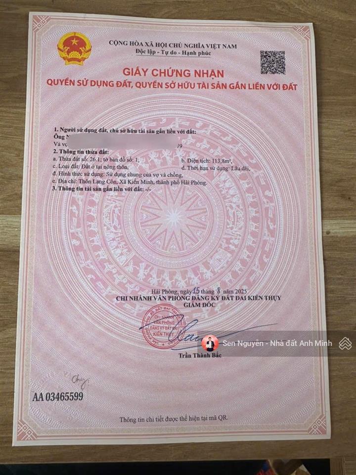 Bán lô đất mặt đường 361 lạng côn  đông phương  kiến thụy  hải phòng