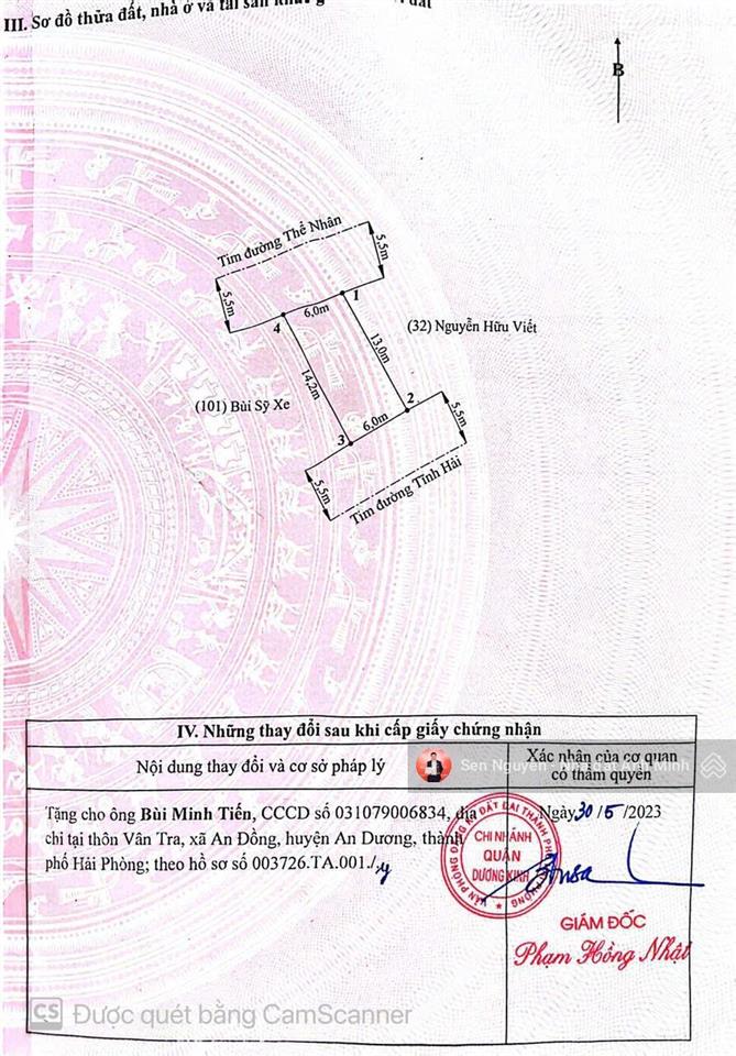 Lô đất hòa nghĩa  2 mặt đường nhựa to  mặt tĩnh hãi + mặt thế nhân