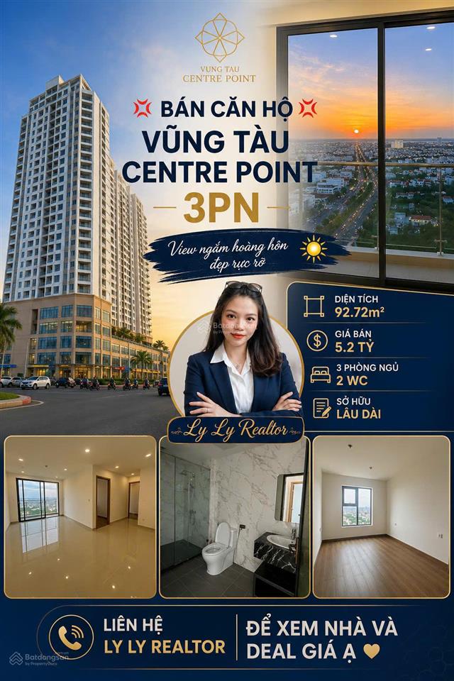 Chính chủ cần tiền gửi bán căn hộ 3 pn 92,7m² vung tau centre point, giá hợp đồng 5,1 tỷ