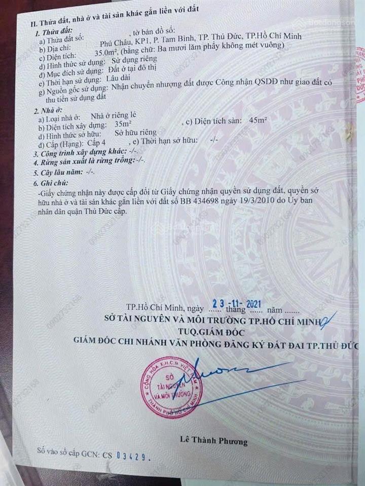 Bán nhà đường phú châu tam bình  sổ riêng ko quy hoạch  gần bệnh viện thủ đức
