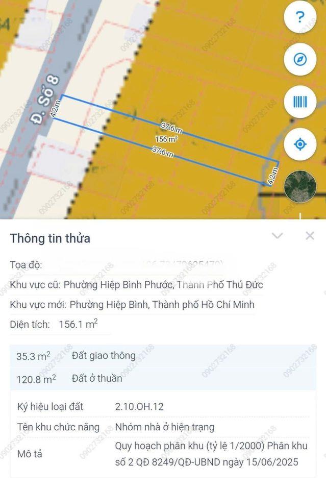 BÁN ĐẤT MẶT TIỀN ĐƯỜNG SỐ 8 HIỆP BÌNH PHƯỚC - 46 TRIỆU/M2 - CÁCH DEPOT METRO CHỈ 200M