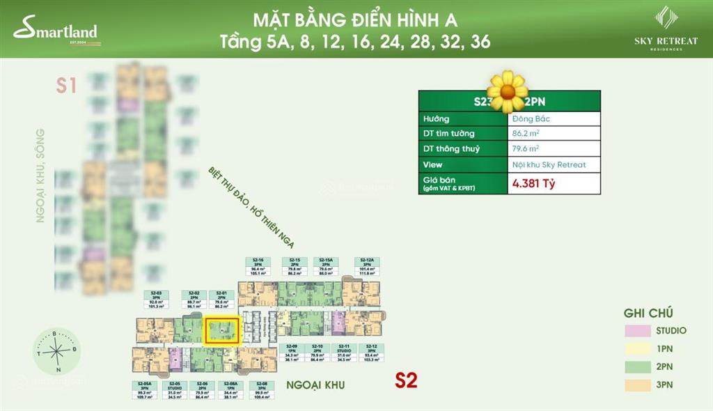 86m2 2pn 2wc view biệt thự đảo hồ thiên nga và quảng trường 3ha vốn 1tỉ080, nội thất cao cấp 4.381t