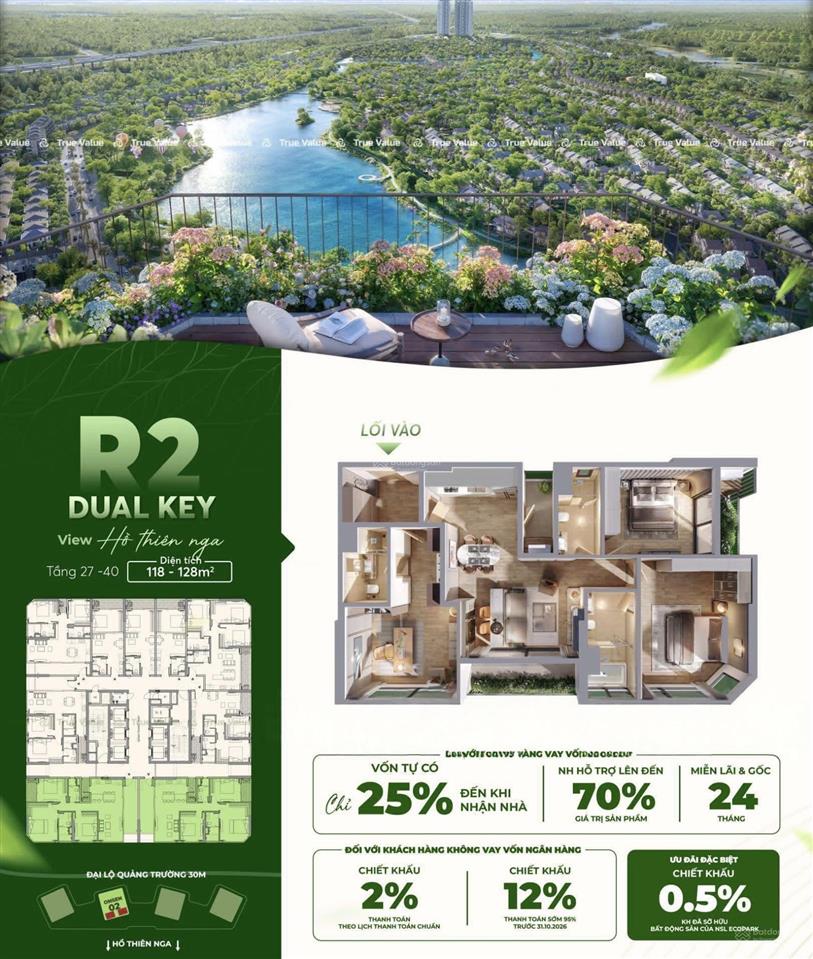 Booking sớm căn hộ dual key 118m2 3pn 3wc, view trực diện hồ thiên nga, số lượng giới hạn, 8 tỷ