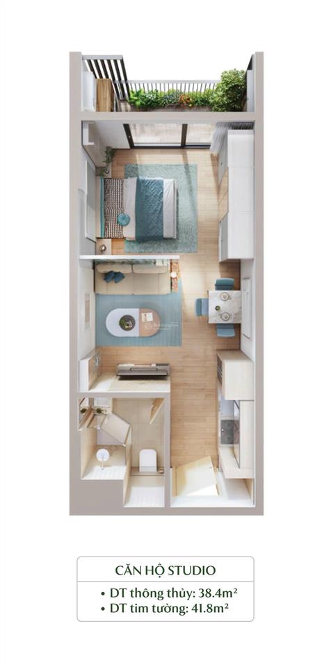 41.76m2 1pn 1wc giá trực tiếp cđt toà r2, tầng cao view thoáng,nội thất cao cấp, vốn tự có 615tr