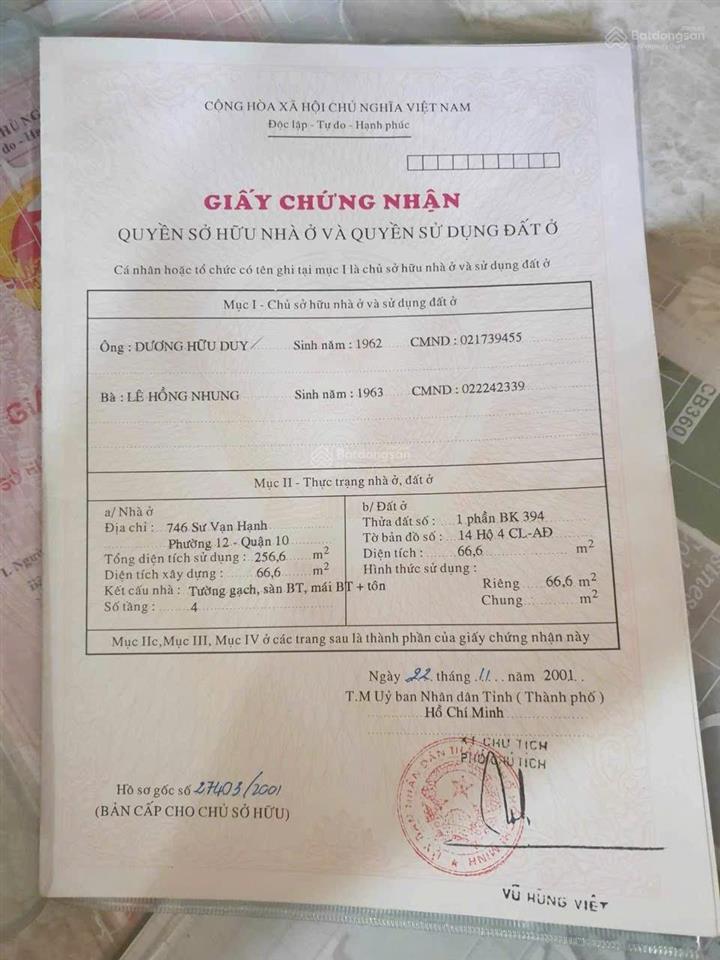 Chính chủ bán nhà 746 sư vạn hạnh, quận 10, 4x17m, 3 tầng, 31,5 tỷ