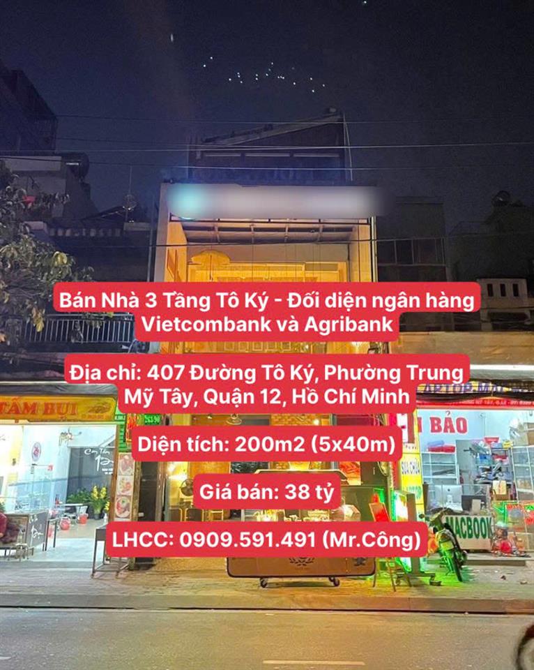 Chính Chủ Bán Nhà 3 Tầng Tô Ký - Đối diện ngân hàng Vietcombank và Agribank, Diện tích