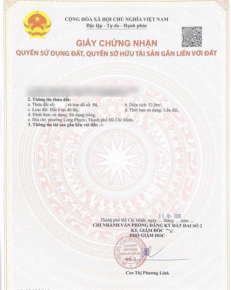Đất long phước  2,15 tỷ  52m2  xây cao. dân cư hiện hữu  đường 10m có lề.