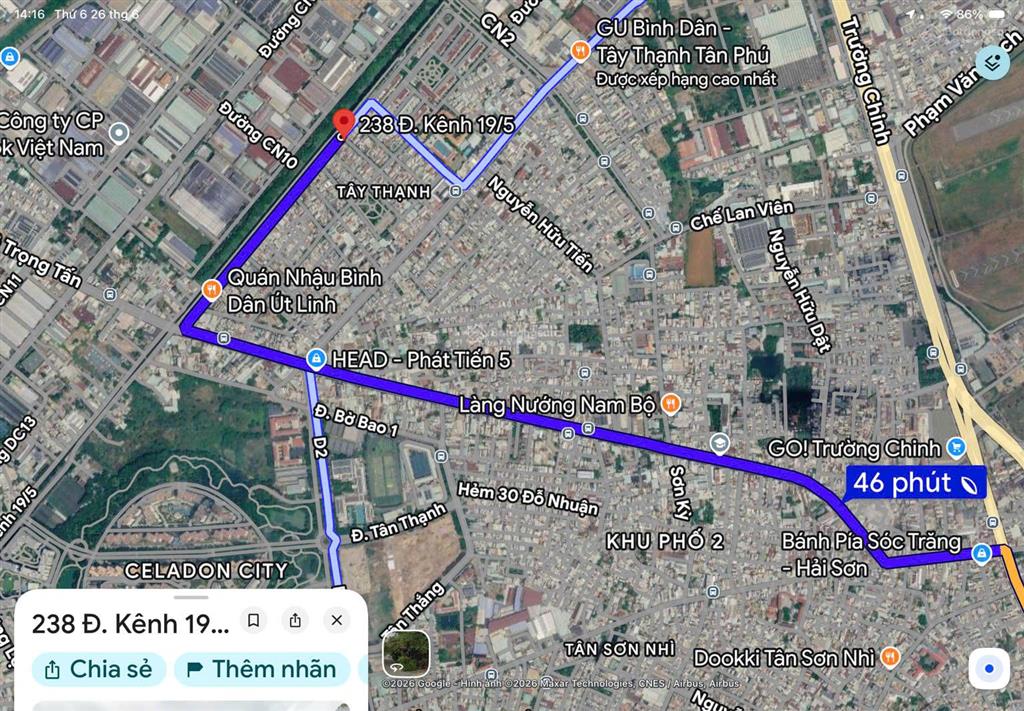 Cho thuê số nhà 238 đường kênh 19/5, p. tây thạnh, 2 mt, dt = 10x20m giá 30tr/tháng