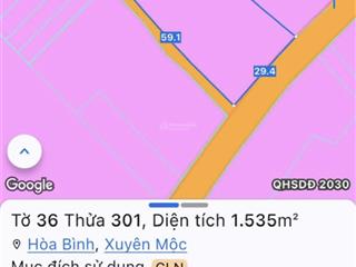 Xã hoà bình xuyên mộc vũng tàu diện tích 1535m2 ful hồng khu dân cư đất 2 mặt tiền đường 2ty3