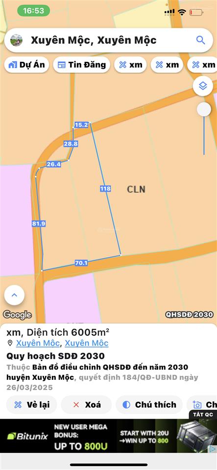 Bán đất tại xuyên mộc, bà rịa vũng tàu, 5,7 tỷ, 6000 m2, đất hai mặt tiền