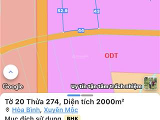 2000m2 xã hoà bình huyện xuyên mộc vũng tàu cũ (tphcm mới) ngang 44 dài 52m full hồng giá 2,3 tỷ