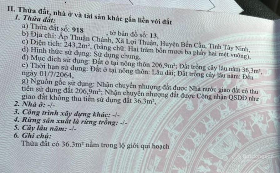 Chính chủ gửi bán đất ngã 5, bến cầu, đường lớn, gần 100% thổ cư