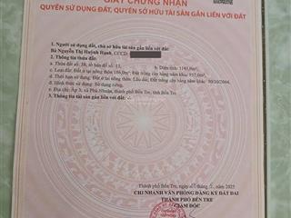 Đất nền bán tại phường an hội, vĩnh long  thành phố bến tre, bến tre cũ với diện tích rộng 1143m2.
