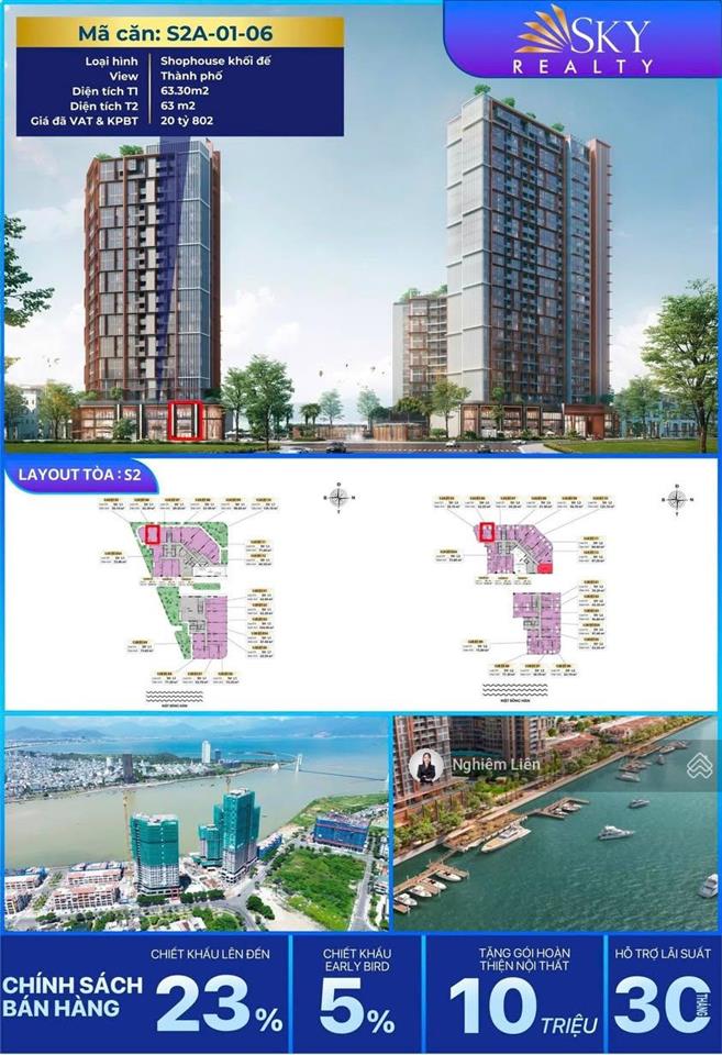 Khối đế symphony tâm điểm thương mại sầm uất bên sông hàn, căn góc view công viên và mặt tiền thđ