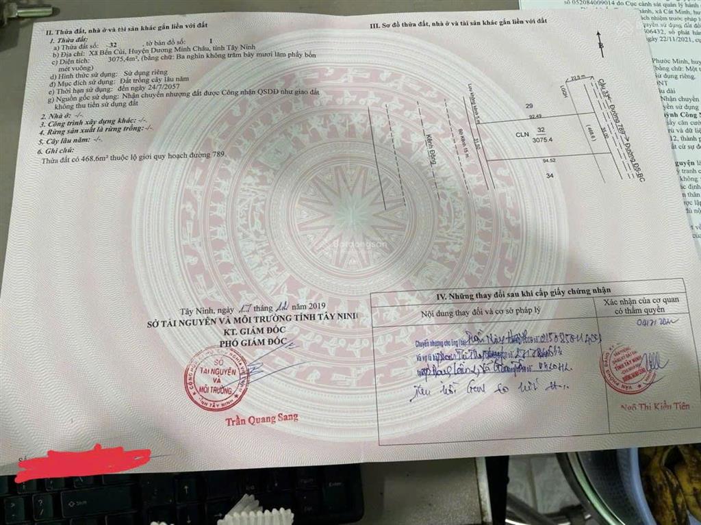 Bán đất 2 mặt tiền hiếm có đường đt 789, bến củi, tây ninh, gần sân bay, kcn, hồ dầu tiếng