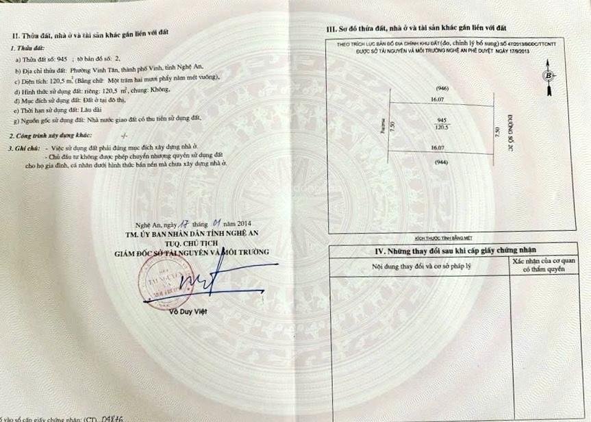 Cần bán lô đất hiếm tại kdt danatol cửa tiền  vinh tân đường đôi rộng 30m
