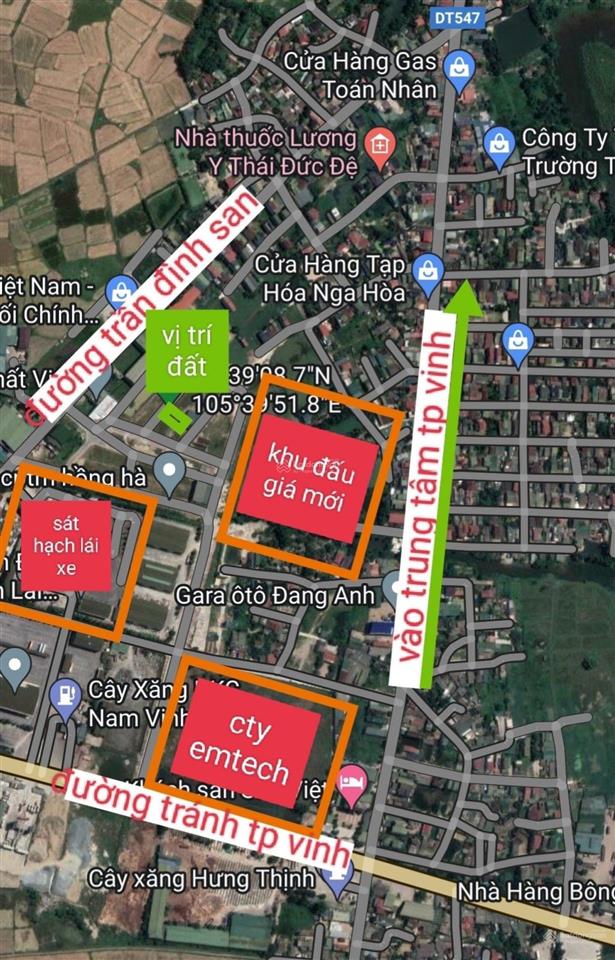 Bán đất quy hoạch vinh tân, hướng đông nam, lối 2 đường 8b quy hoạch 18m