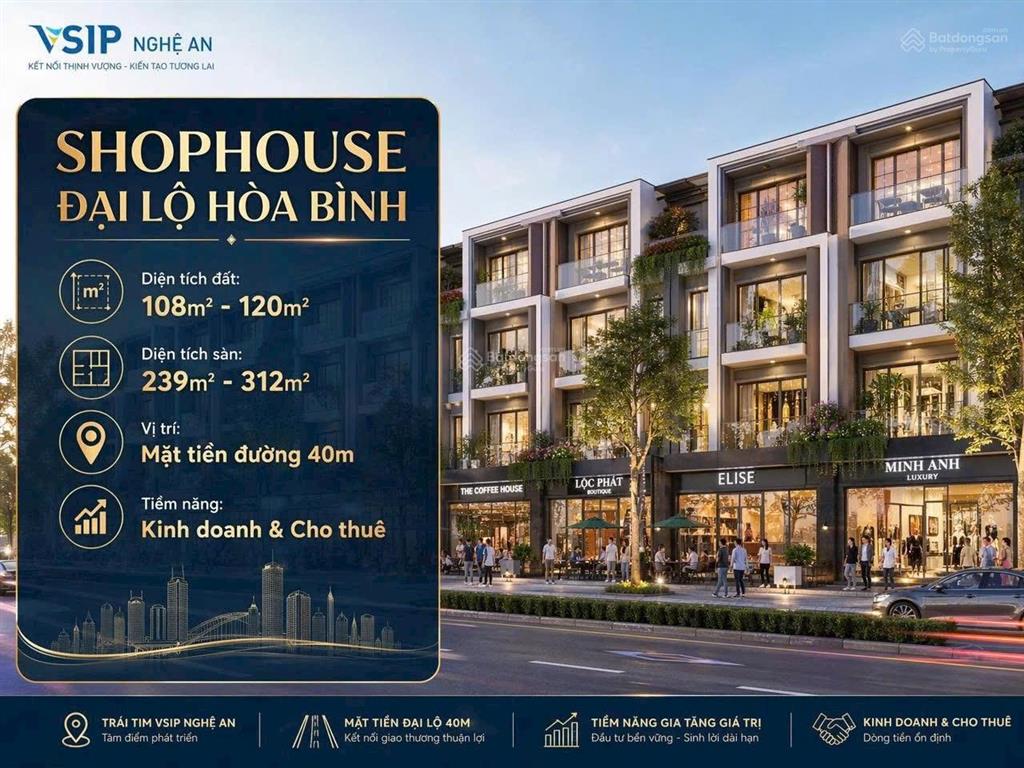 Shophouse đại lộ hòa bình trục kinh doanh 40m vsip nghệ an giá 9,x tỷ