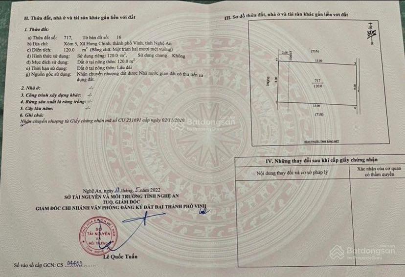 Cần tiền bán lô đất khu đấu giá xóm 5 hưng chính, giá mềm nhất khu vực đường rải thảm 15m