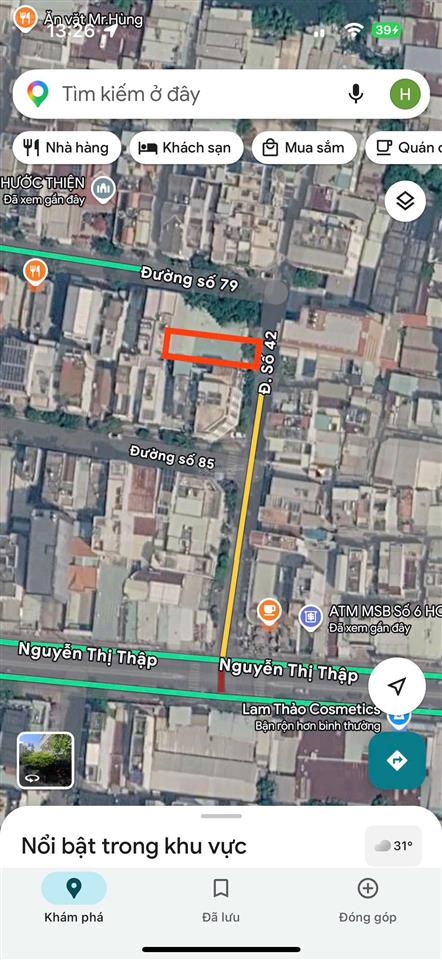 Chính chủ bán lô đất đẹp mặt tiền đường số 42 tân hưng, cách nguyễn thị thập 50m, giá 36 tỷ