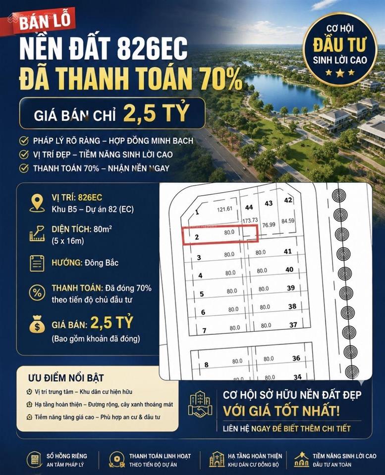 Bán lỗ nền đất 826ec, 5x18, xây dựng 4 tầng, quý hoạch định bài bản giao nền ngay khi thành toán đủ