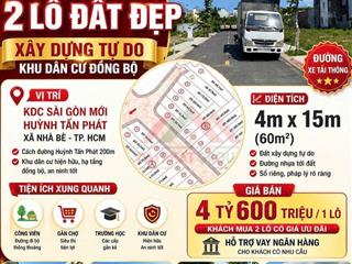 Bán đất sổ riêng lô góc khu dân cư sài gòn mới 4x16, giá 4ty6 TL  