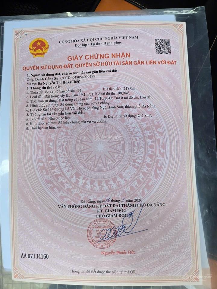 Nhà 3 tầng. lô đất nằm trục chính đường lê văn hiến. trung tâm thành phố đà nẵng. gần cầu tiên sơn