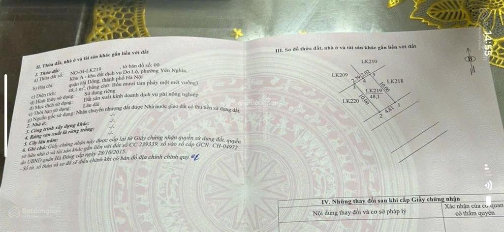 Chủ bán thu hồi vốn lô đất đẹp kinh doanh, mặt vườn hoa no04  219. khu a yên nghĩa hà đông