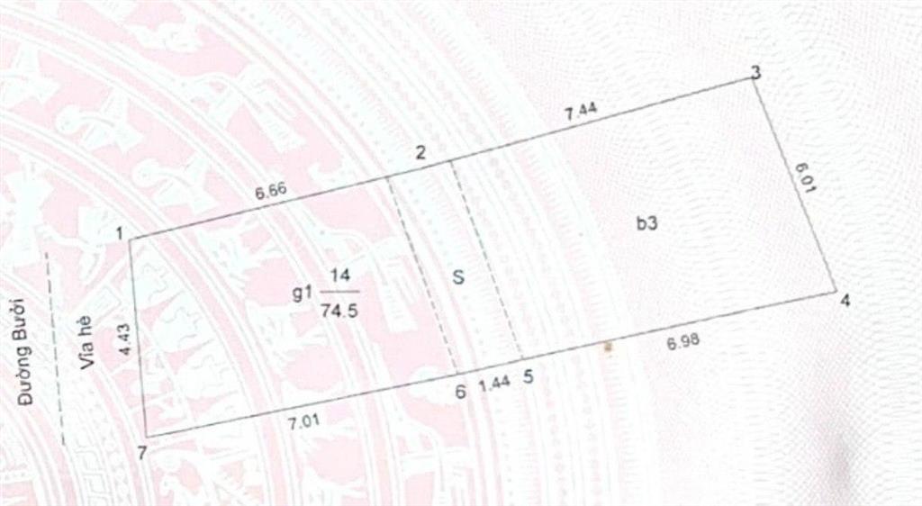 Bán nhà mặt đường bưởi  74.5m2. không quy hoạch. nở hậu 6m.