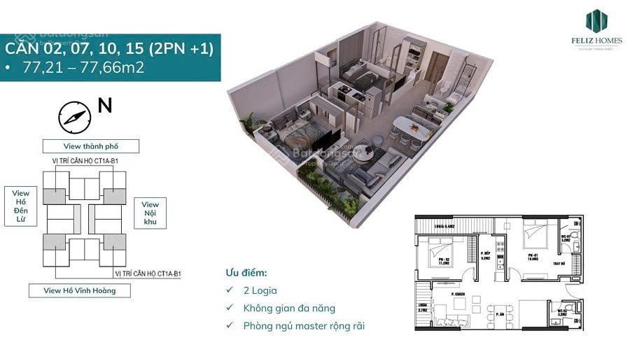 [hàng hiếm]bán căn 2pn+1[full đồ] 82m2 felizhome 279 hoàng mai (có sổ) giá chỉ 6,98tỷ  0812 395 ***.