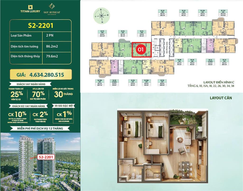 Bán căn hộ 2pn view đẹp giá tốt