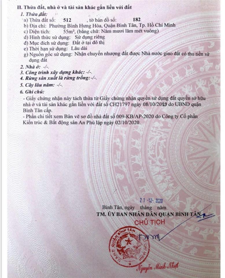 Bán đất khu hẻm 1014 đường tân kỳ tân quý 5x11 ngay khu nhà ở cán bộ phường bhh