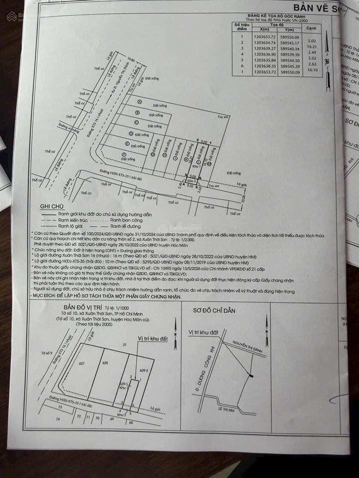 Bán đất 5x20m xuân thới sơn, hóc môn 2.78tỷ shr